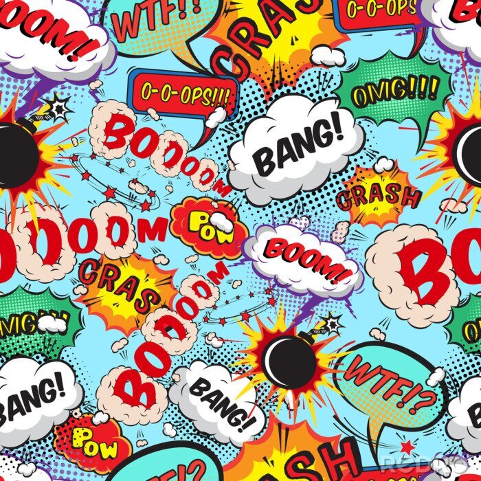 Sticker Naadloos patroon komische tekstballonnen