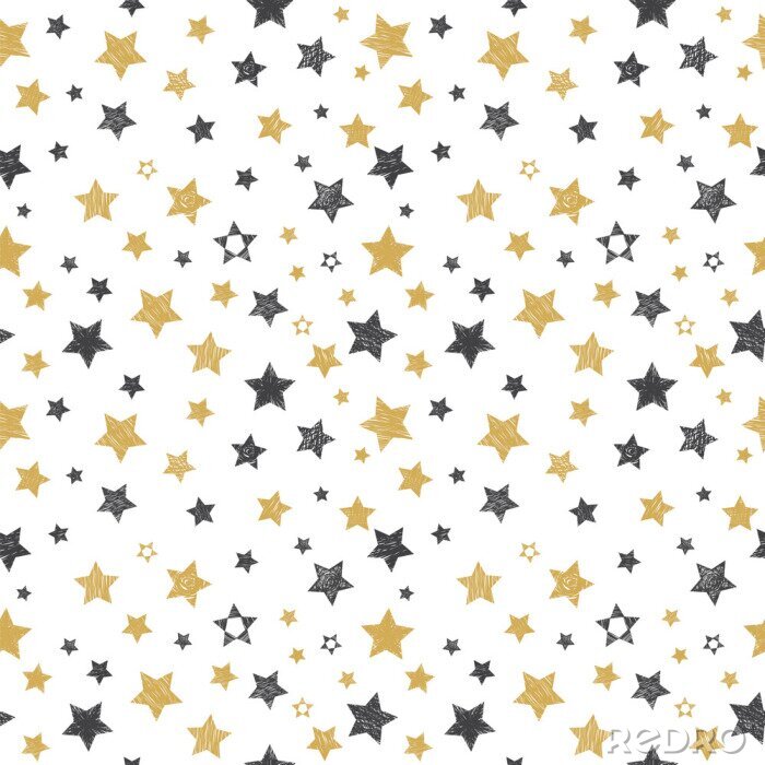 Sticker Naadloos patroon met de hand getekende sterren. stijlvolle achtergrond