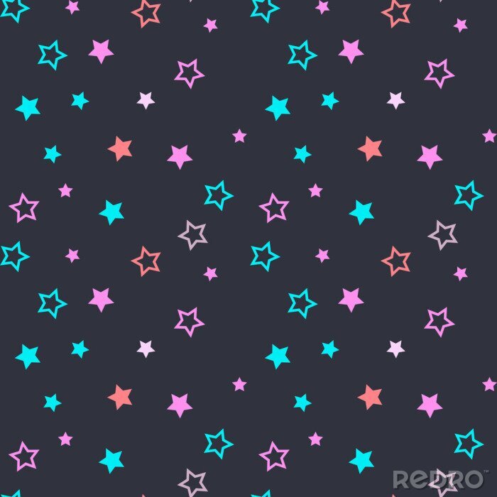 Sticker Naadloos patroon met gevulde en lege sterren op een donkere grijze achtergrond. Vector illustratie.
