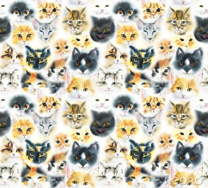 Sticker Naadloos patroon met katten. Aquarel hand getrokken illustratie