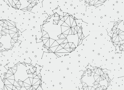 Sticker Naadloos patroon met ruimte, veelhoekige planeten. Vector illustratie