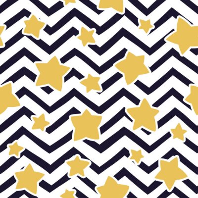 Sticker Naadloos patroon met sterren en zigzagpatroon. Vector sjabloon. Geschikt voor textiel, wallpapers, wrappers en covers geschenkverpakking.
