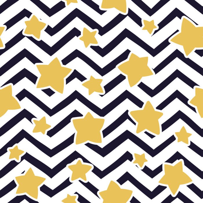 Sticker Naadloos patroon met sterren en zigzagpatroon. Vector sjabloon. Geschikt voor textiel, wallpapers, wrappers en covers geschenkverpakking.