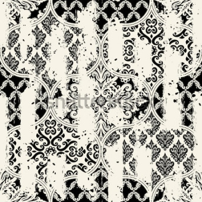 Sticker Naadloos uitstekend patroon met een effect van slijtage. Patchwork tegels.