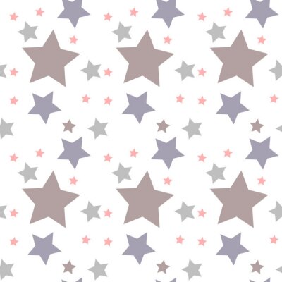 Sticker Naadloos vectorpatroon met gekleurde sterren van diverse grootte op witte achtergrond.