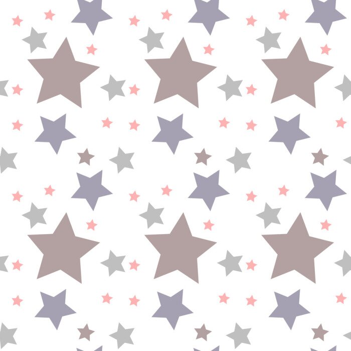 Sticker Naadloos vectorpatroon met gekleurde sterren van diverse grootte op witte achtergrond.