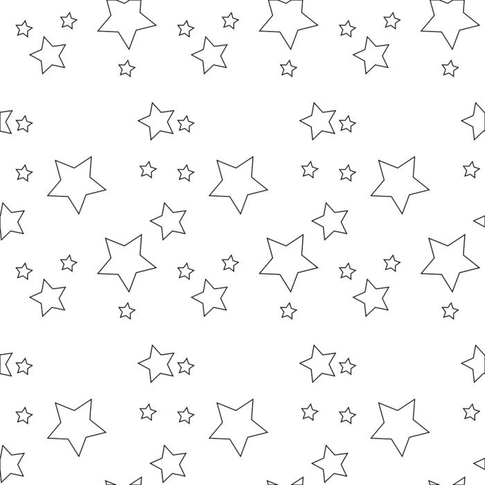 Sticker Naadloos vectorpatroon met gekleurde sterren van diverse grootte op witte achtergrond.