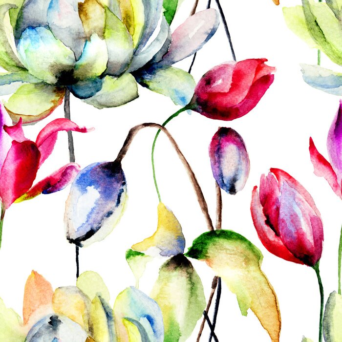 Sticker Naadloze behang met zomerbloemen