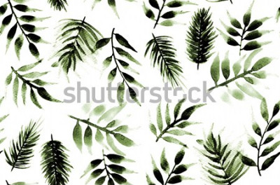 Sticker Naadloze eindeloze hand schilderij aquarel tropische blad laat patroon geïsoleerde achtergrond