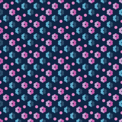 Sticker Naadloze kleurrijke vector achtergrond met decoratieve bloemen en stippen