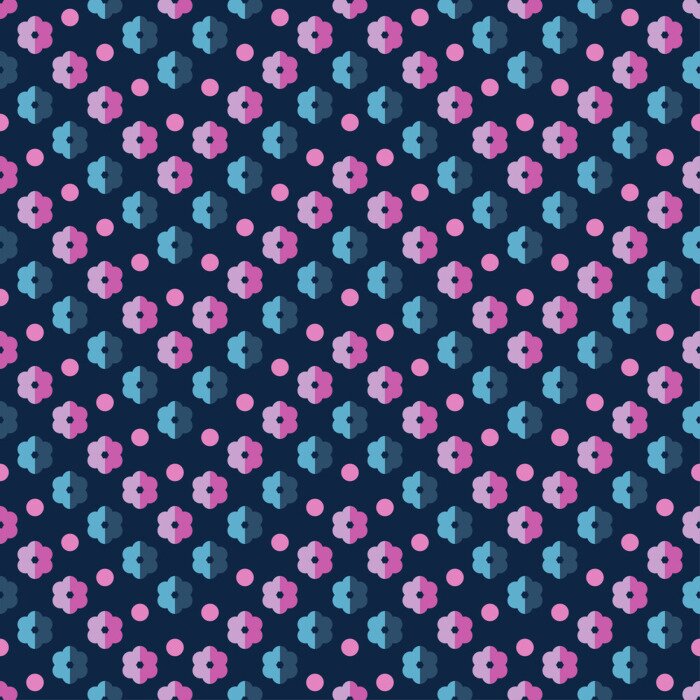 Sticker Naadloze kleurrijke vector achtergrond met decoratieve bloemen en stippen