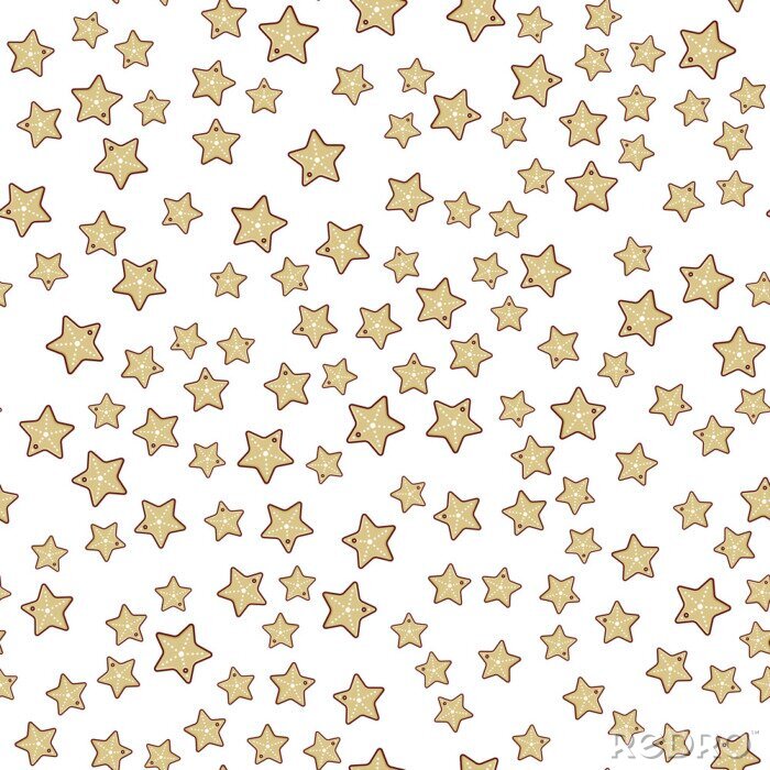 Sticker Naadloze paterrn met pictogram van ster gevormd Kerstmiskoekje, de stijl van de lijnkunst