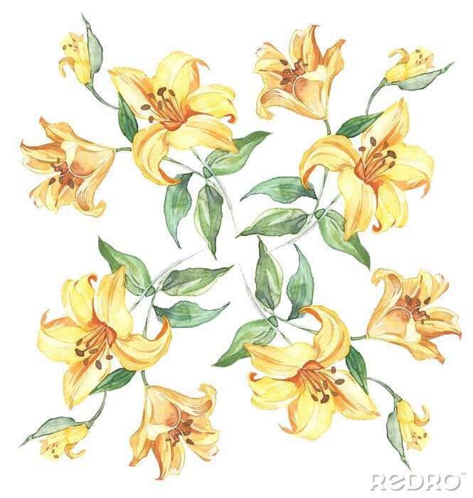 Sticker Naadloze patroon met bloemen lelie aquarel