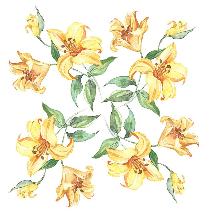 Sticker Naadloze patroon met bloemen lelie aquarel