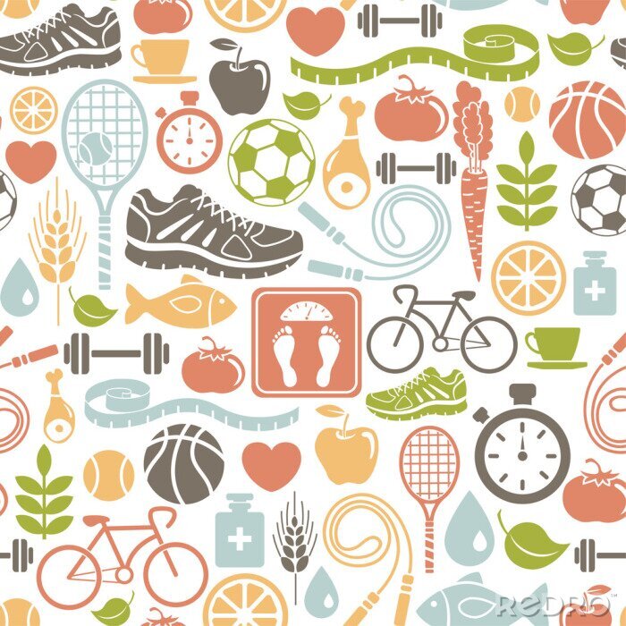Sticker naadloze patroon met een gezonde levensstijl iconen