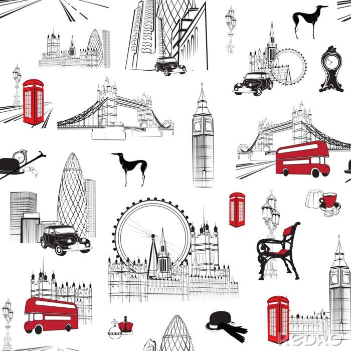 Sticker naadloze patroon met Engels miniaturen