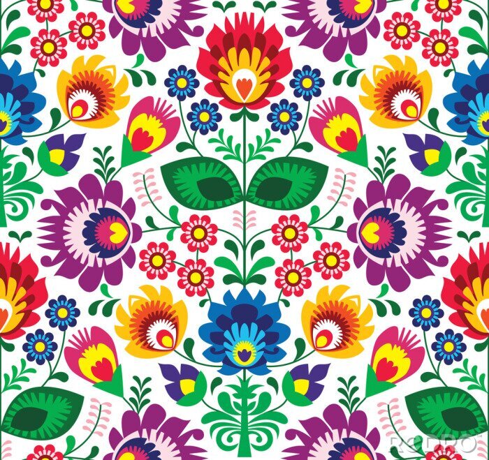 Sticker Naadloze traditionele bloemen polish patroon - etnische achtergrond