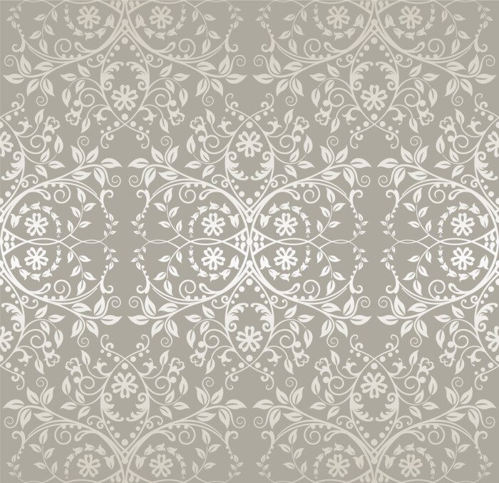 Sticker Naadloze zilveren kant bloemen en bladeren behang