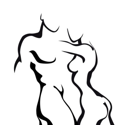 Sticker Naakt koppel knuffelt