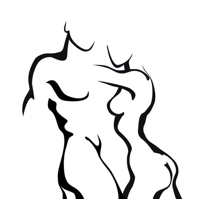 Sticker Naakt koppel knuffelt