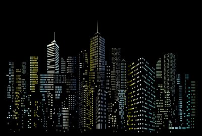 Sticker nacht stad kleurvensters