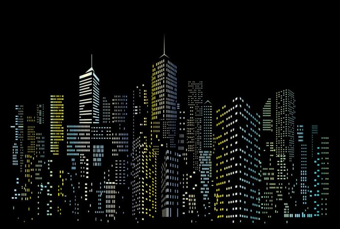 Sticker Nacht stad kleurvensters