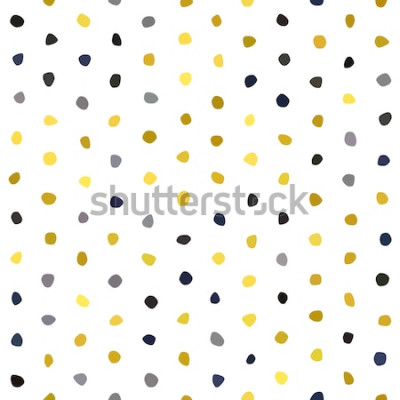Sticker Nahtloses Muster des gelben grauen Marineblau-Senf-Tupfens auf weißem Hintergrund. Runde Polygonsteinbeschaffenheit. Abstrakter Vektor für Drucke, Gewebe, Verpackung, Stoff, Paket, Abdeckung, Grußkart