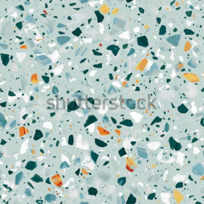 Sticker Nahtloses Muster des Terrazzo-Bodenbelags-Vektors in den kühlen Farben. Beschaffenheit der klassischen italienischen Art des Fußbodens im venezianischen Stil bestehend aus Naturstein, Granit, Quarz, M