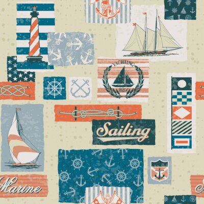 Nautische vector elementen patchwork - naadloos patroon