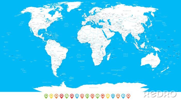Sticker Navigatie wereldkaart met oceanen