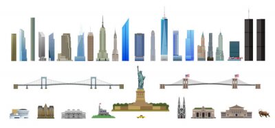 Sticker New York City bezienswaardigheden instellen, geïsoleerd