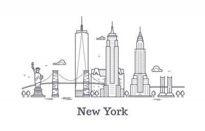 Sticker New York city schets skyline, nyc lijn silhouet, usa toeristische en reizen vectorconcept