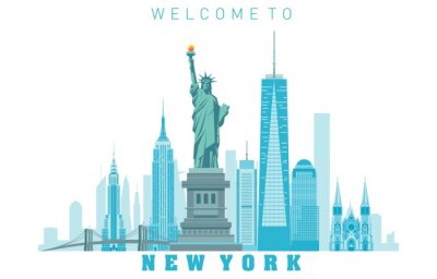 Sticker New York City skyline in white background. Vector illustration
