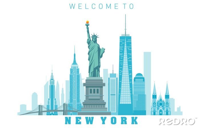 Sticker New York City skyline in white background. Vector illustration