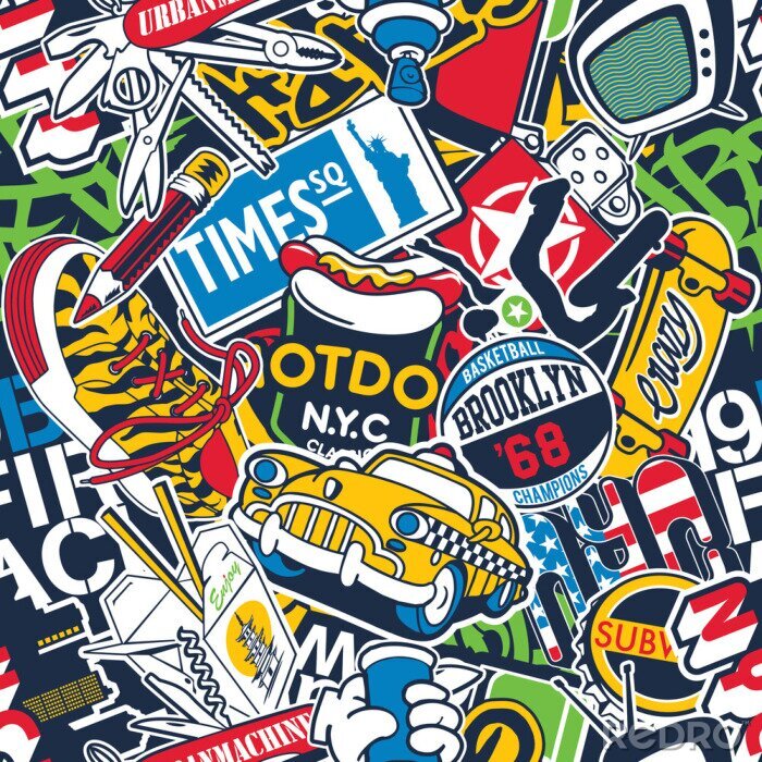 Sticker New York City urban stickers patchwork abstract vector seamless pattern