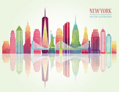 Sticker New York gedetailleerd skylines. vector illustratie