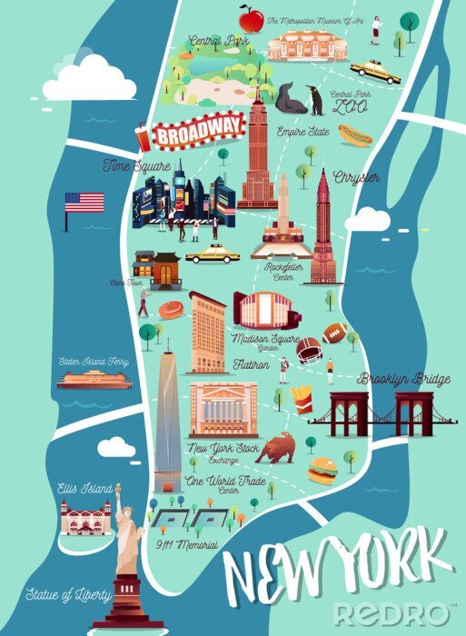 Sticker New York Manhattan Illustratie Kaart