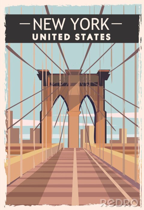 Sticker New York retro poster. USA New-York travel illustration.