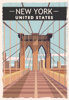 Sticker New York retro poster. USA New-York travel illustration.