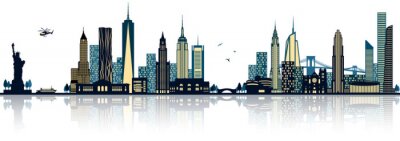 Sticker New York Skyline Blau mit Lichtern