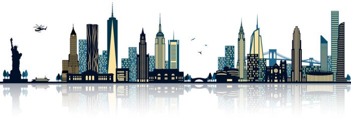 Sticker New York Skyline Blau mit Lichtern