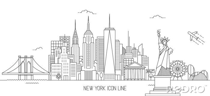 Sticker New York skyline lijn kunststijl