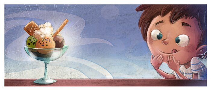 Sticker niño con copa de helado