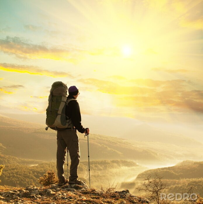 Sticker Nordic walking in de bergen