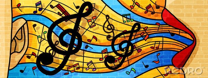 Sticker Noten op kleurrijke notenbalk