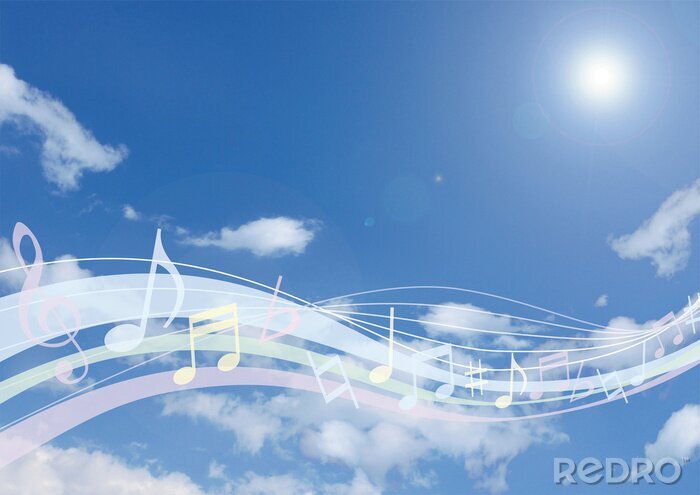 Sticker Noten op notenbalk op de hemelachtergrond