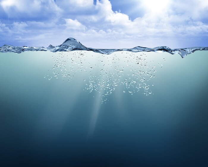 Sticker onderwater weergave met blauwe water