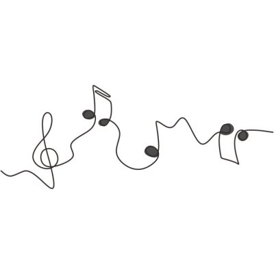 Sticker one line drawing of music notes isolated vector object continuous simplicity lineart design of sign and symbols.