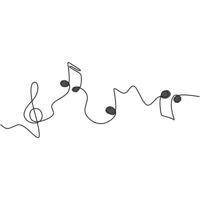 Sticker one line drawing of music notes isolated vector object continuous simplicity lineart design of sign and symbols.