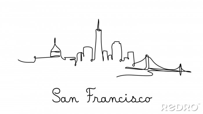 Sticker One line style san francisco city skyline. Simple modern minimaistic style vector.